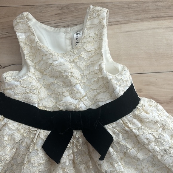Cherokee Girls 5T Cream Lace Layers Dress with Faux Black Front Bow. So cute. - Picture 2 of 11